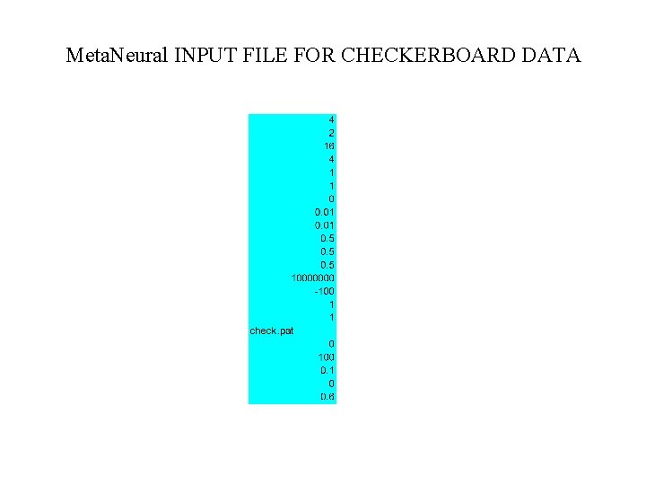 Meta. Neural INPUT FILE FOR CHECKERBOARD DATA 