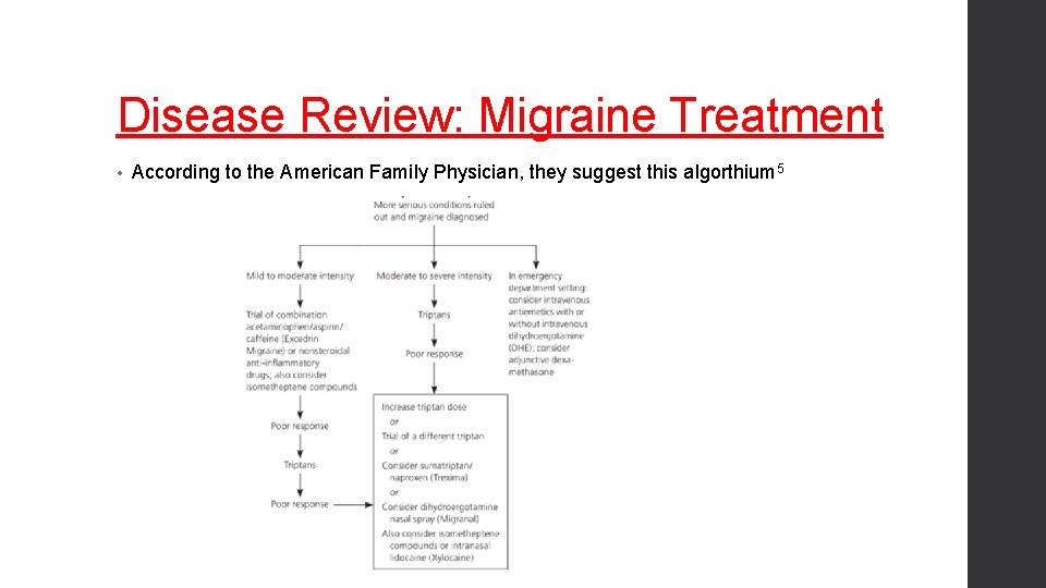 Disease Review: Migraine Treatment • According to the American Family Physician, they suggest this