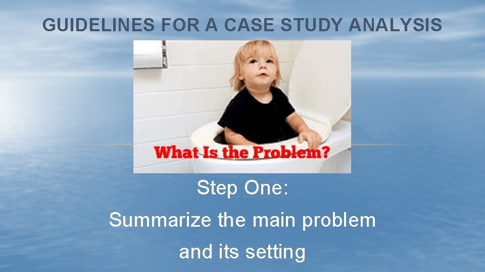 GUIDELINES FOR A CASE STUDY ANALYSIS Step One: Summarize the main problem and its