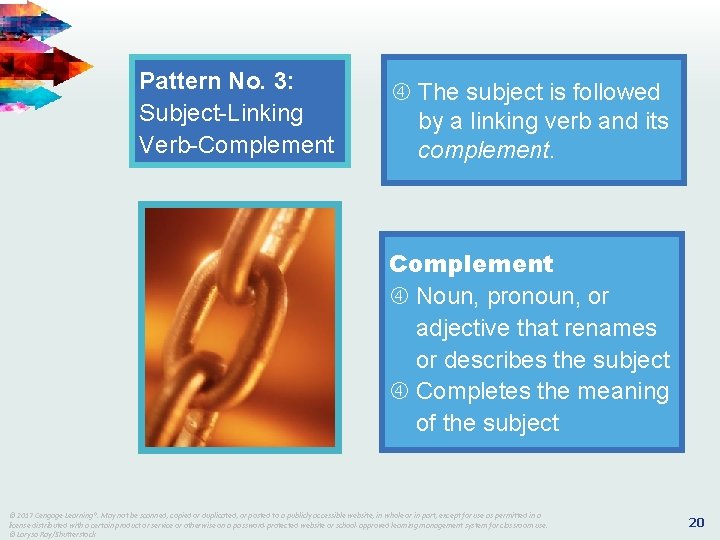 Pattern No. 3: Subject-Linking Verb-Complement The subject is followed by a linking verb and