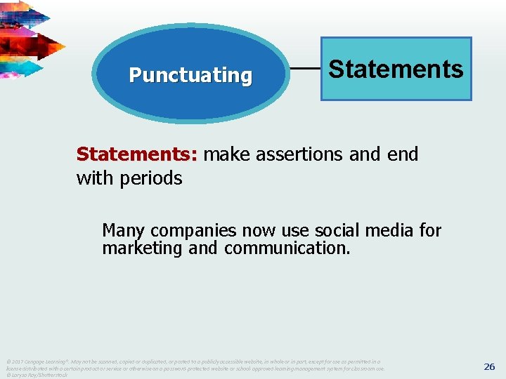 Punctuating Statements: make assertions and end with periods Many companies now use social media