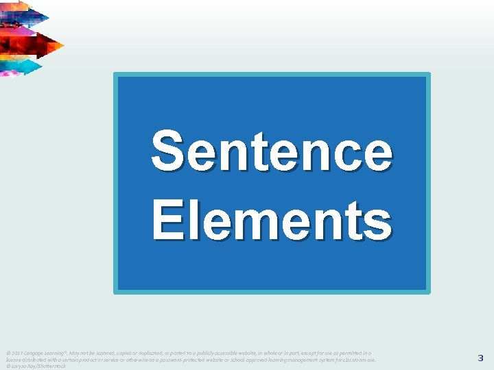 Sentence Elements © © 2017 Cengage Learning®. May not be be scanned, copied or