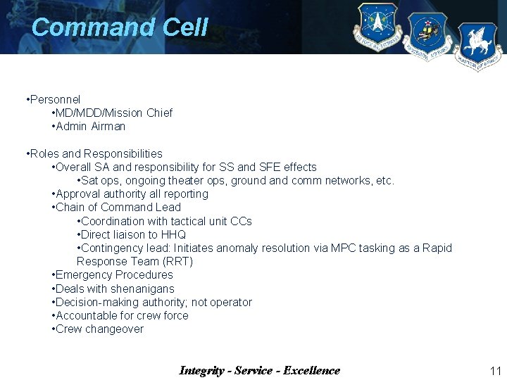 Command Cell • Personnel • MD/MDD/Mission Chief • Admin Airman • Roles and Responsibilities