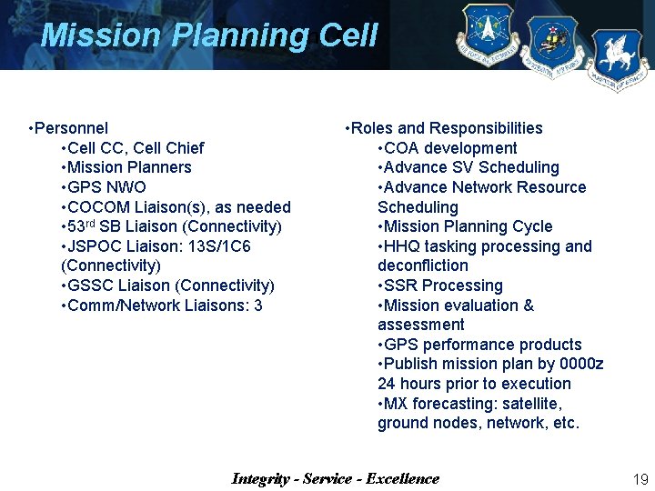 Plans Cell Mission Planning Cell • Personnel • Cell CC, Cell Chief • Mission