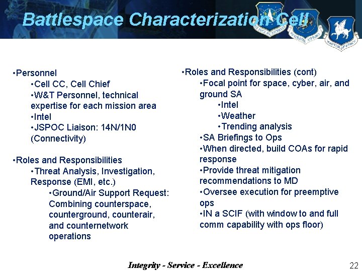 Battlespace Characterization Cell • Personnel • Cell CC, Cell Chief • W&T Personnel, technical