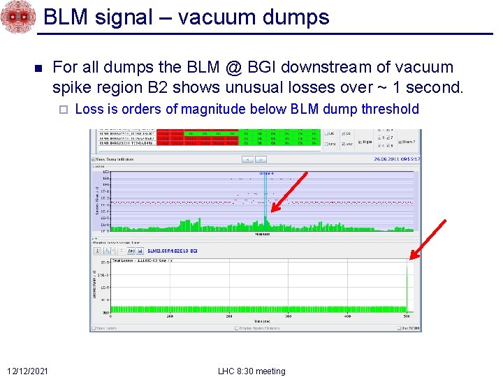 BLM signal – vacuum dumps n For all dumps the BLM @ BGI downstream