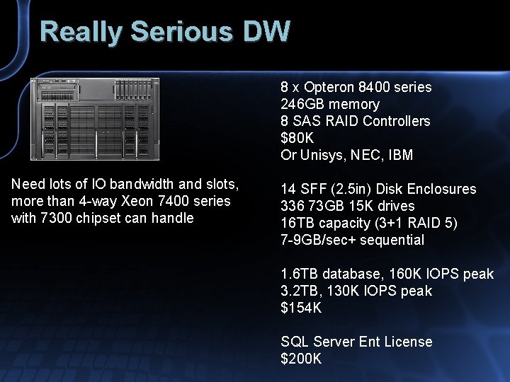 Really Serious DW 8 x Opteron 8400 series 246 GB memory 8 SAS RAID