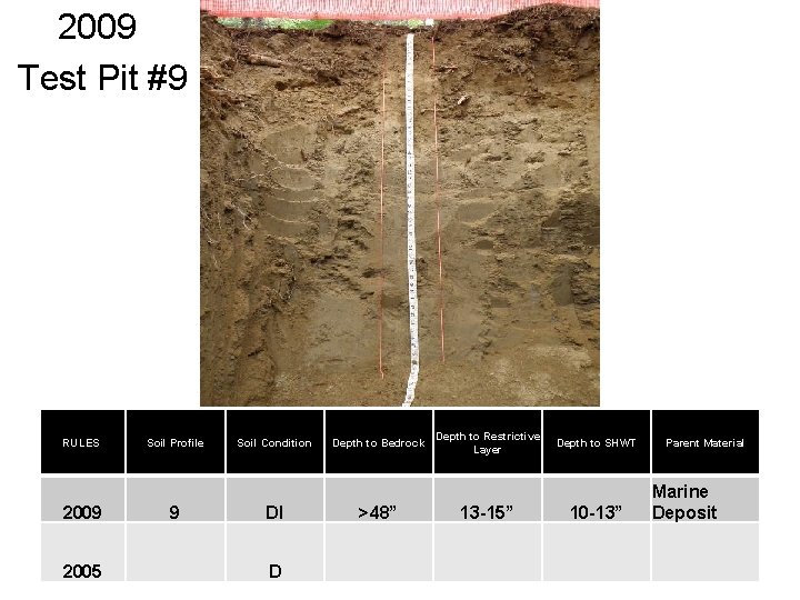 2009 Test Pit #9 RULES 2009 2005 Soil Profile 9 Soil Condition DI D