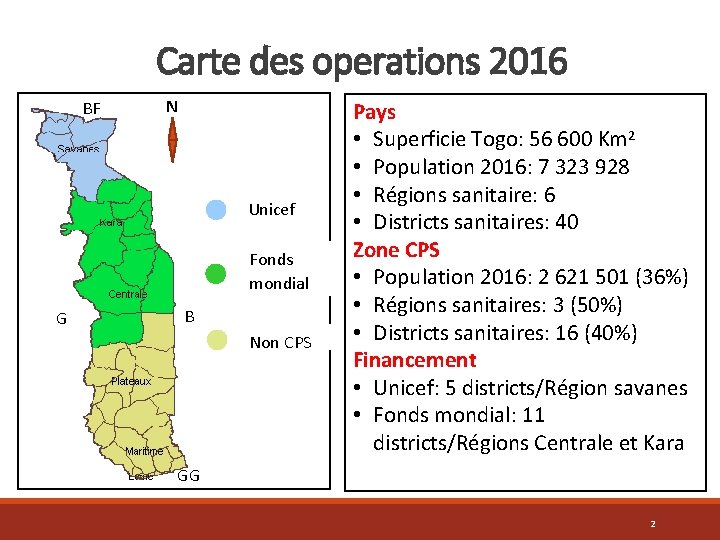 Carte des operations 2016 BF N Unicef Fonds mondial G B Non CPS Pays