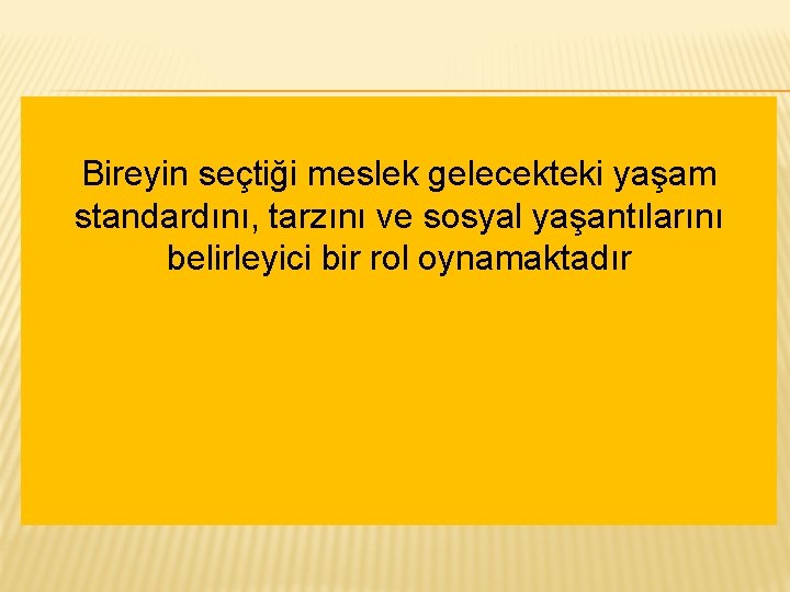 Bireyin seçtiği meslek gelecekteki yaşam standardını, tarzını ve sosyal yaşantılarını belirleyici bir rol oynamaktadır