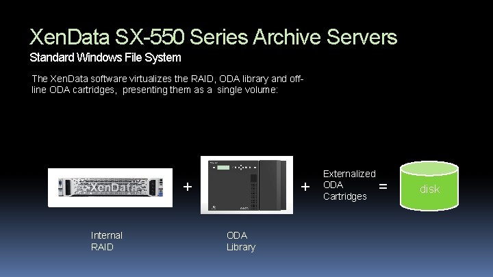 Xen. Data SX-550 Series Archive Servers Standard Windows File System The Xen. Data software