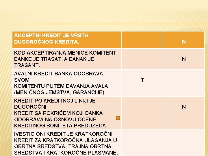 AKCEPTNI KREDIT JE VRSTA DUGOROČNOG KREDITA. N KOD AKCEPTIRANJA MENICE KOMITENT BANKE JE TRASAT,