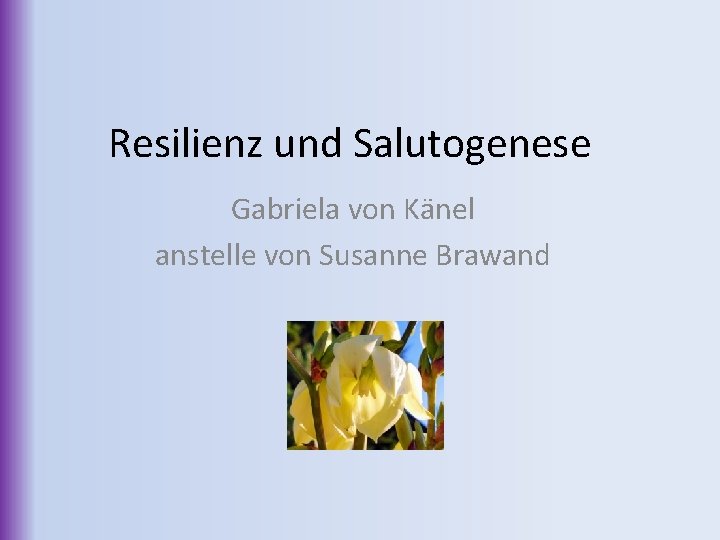 Resilienz und Salutogenese Gabriela von Känel anstelle von Susanne Brawand 