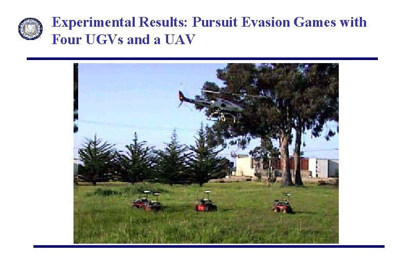 Experimental Results: Pursuit Evasion Games with Four UGVs and a UAV 