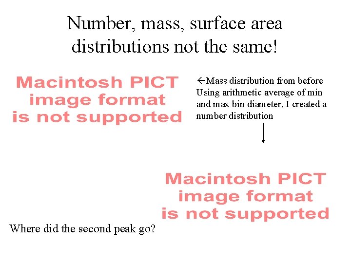 Number, mass, surface area distributions not the same! ßMass distribution from before Using arithmetic