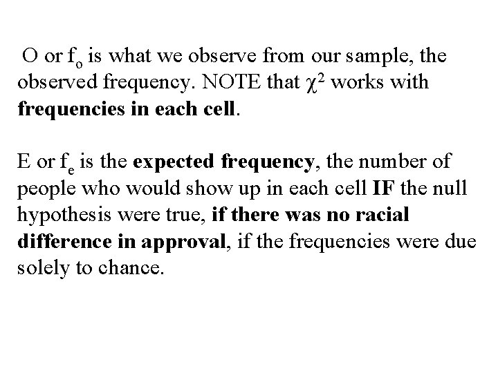 O or fo is what we observe from our sample, the observed frequency. NOTE