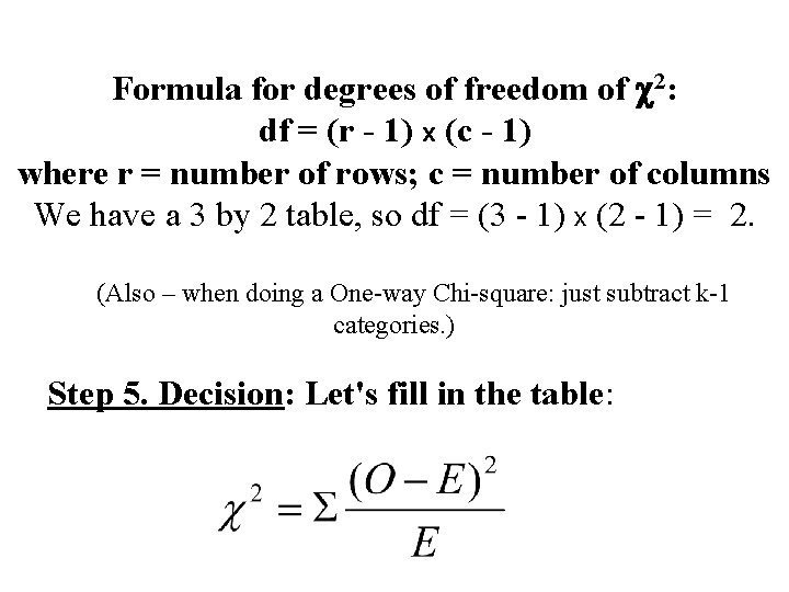 Formula for degrees of freedom of c 2: df = (r - 1) x