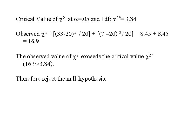 Critical Value of c 2 at a=. 05 and 1 df: c 2*= 3.