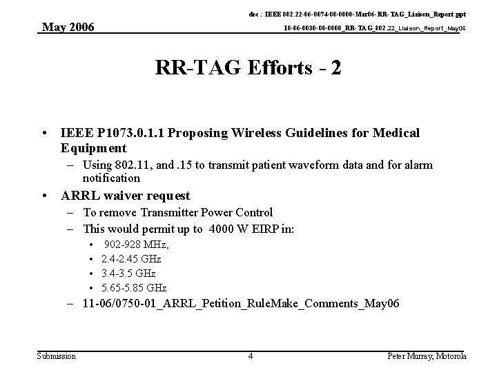 doc. : IEEE 802. 22 -06 -0074 -00 -0000 -Mar 06 -RR-TAG_Liaison_Report. ppt May