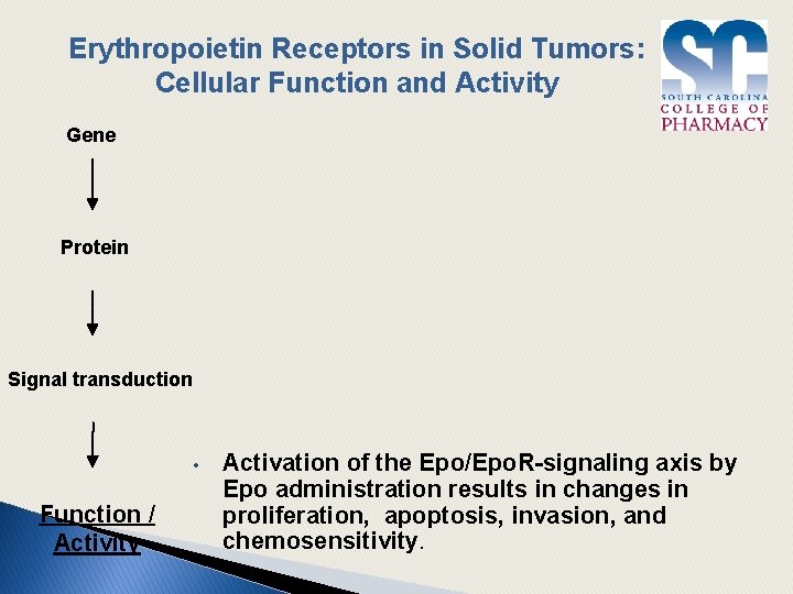 Erythropoietin Receptors in Solid Tumors: Cellular Function and Activity Gene Protein Signal transduction •