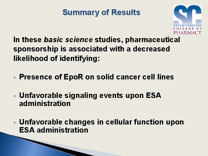 Summary of Results In these basic science studies, pharmaceutical sponsorship is associated with a