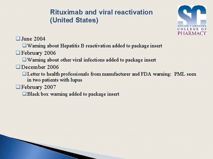 Rituximab and viral reactivation (United States) q June 2004 q Warning about Hepatitis B