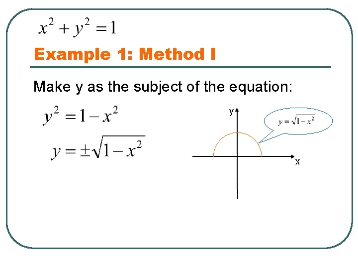 Example 1: Method I Make y as the subject of the equation: y x