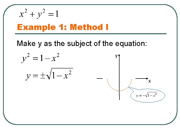 Example 1: Method I Make y as the subject of the equation: y x