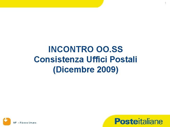 1 INCONTRO OO. SS Consistenza Uffici Postali (Dicembre 2009) MP – Risorse Umane 14/12/2021