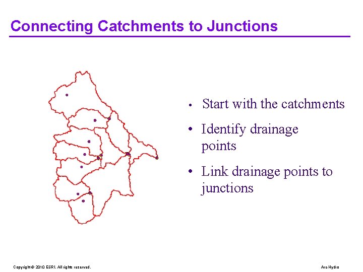 Connecting Catchments to Junctions • Start with the catchments • Identify drainage points •