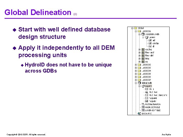 Global Delineation (2) u Start with well defined database design structure u Apply it