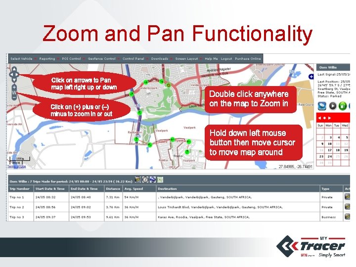 Zoom and Pan Functionality Click on arrows to Pan map left right up or