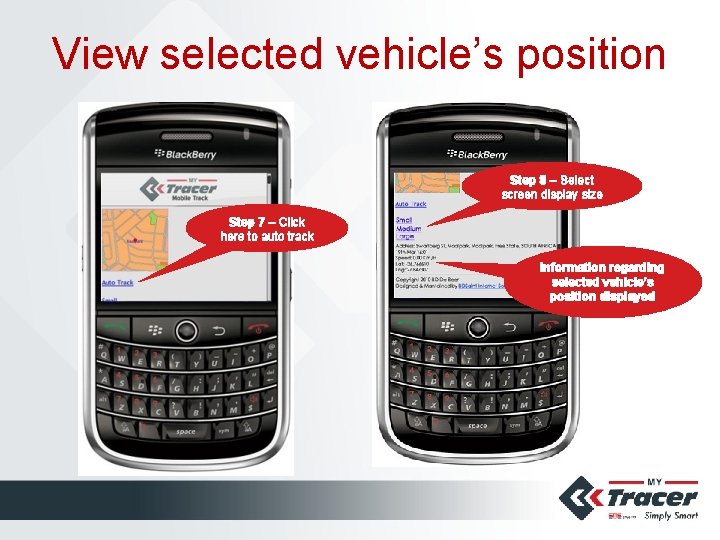 View selected vehicle’s position Step 8 – Select screen display size Step 7 –