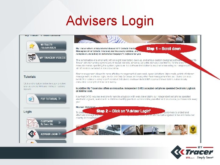 Advisers Login Step 1 – Scroll down Step 2 – Click on “Adviser Login”