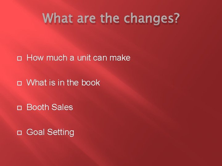 What are the changes? How much a unit can make What is in the