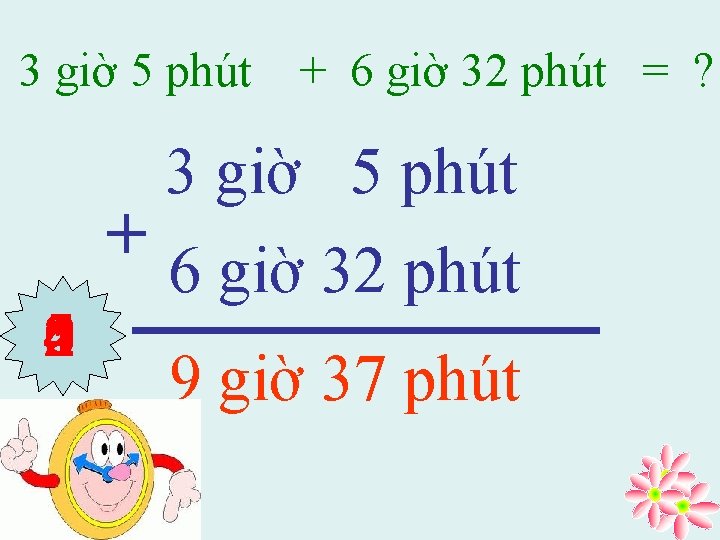 3 giờ 5 phút 0 1 2 3 4 5 + 6 giờ 32