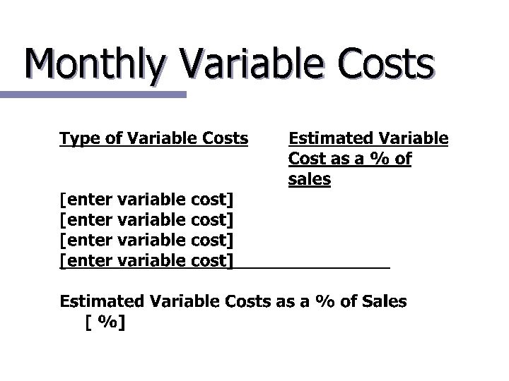 Monthly Variable Costs 