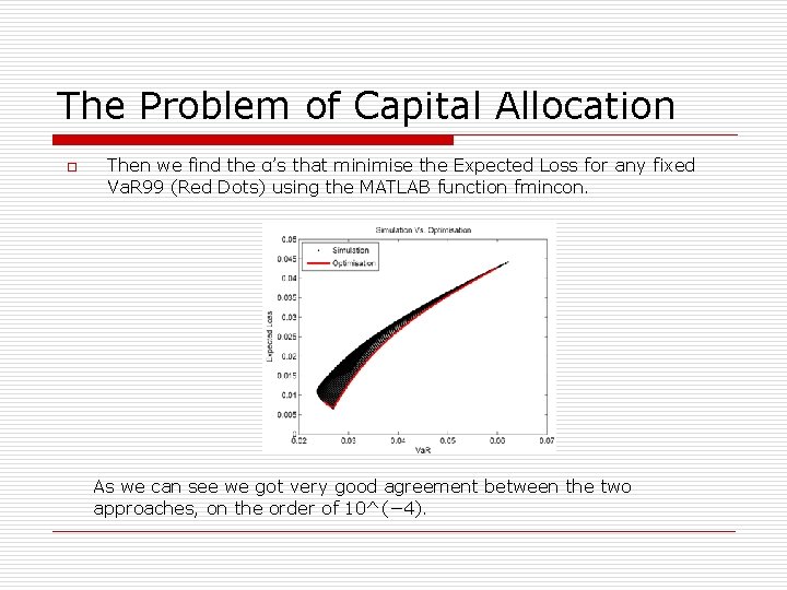The Problem of Capital Allocation o Then we find the α’s that minimise the