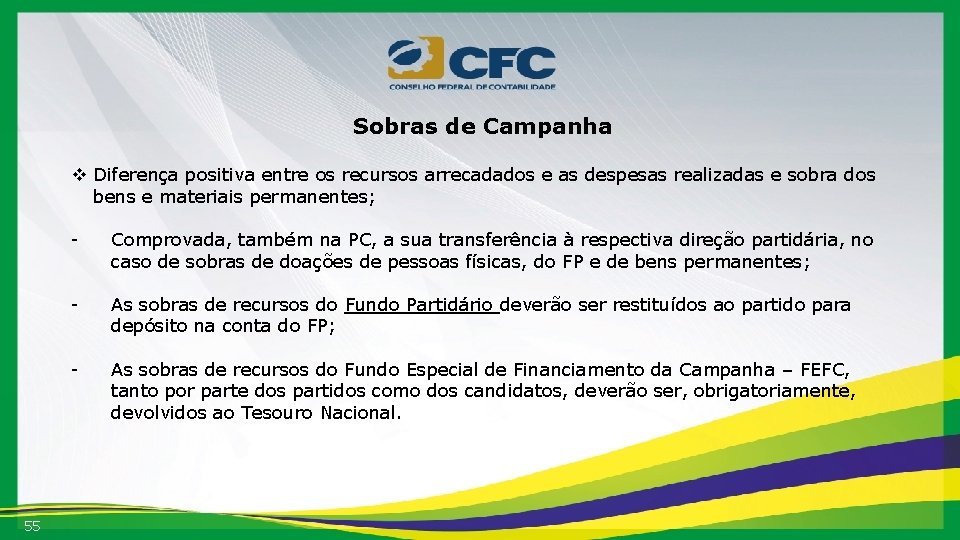 Sobras de Campanha v Diferença positiva entre os recursos arrecadados e as despesas realizadas