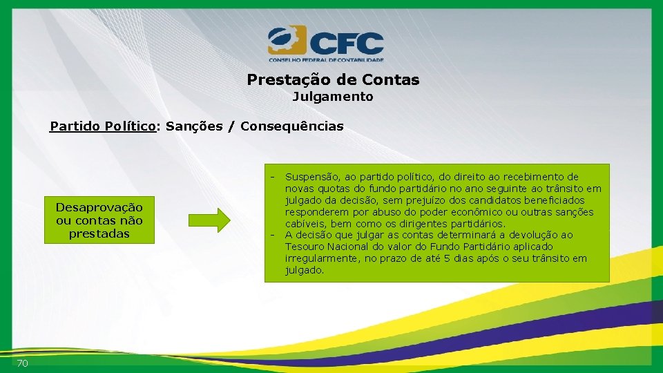 Prestação de Contas Julgamento Partido Político: Sanções / Consequências - Desaprovação ou contas não