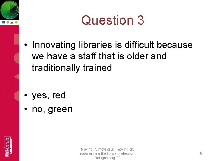 Question 3 • Innovating libraries is difficult because we have a staff that is