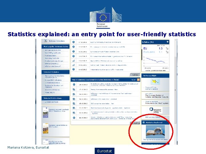 Statistics explained: an entry point for user-friendly statistics Mariana Kotzeva, Eurostat ESTAT 