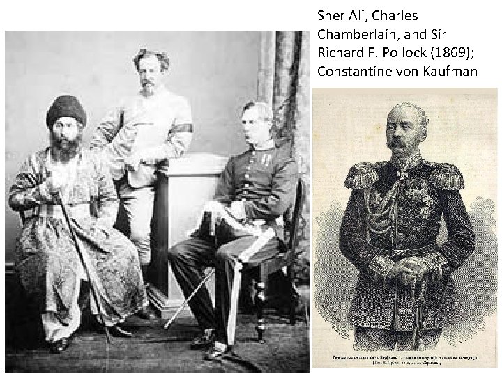 Sher Ali, Charles Chamberlain, and Sir Richard F. Pollock (1869); Constantine von Kaufman 