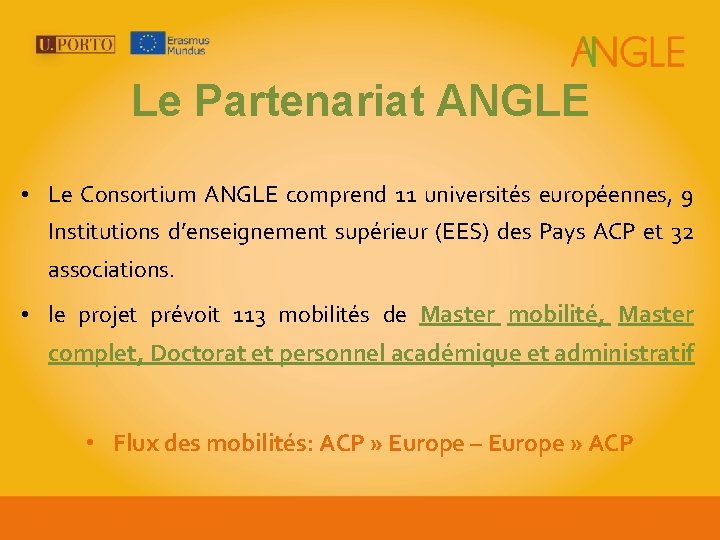 Le Partenariat ANGLE • Le Consortium ANGLE comprend 11 universités européennes, 9 Institutions d’enseignement