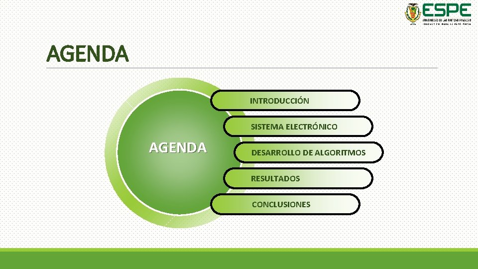 AGENDA INTRODUCCIÓN SISTEMA ELECTRÓNICO AGENDA DESARROLLO DE ALGORITMOS RESULTADOS CONCLUSIONES 