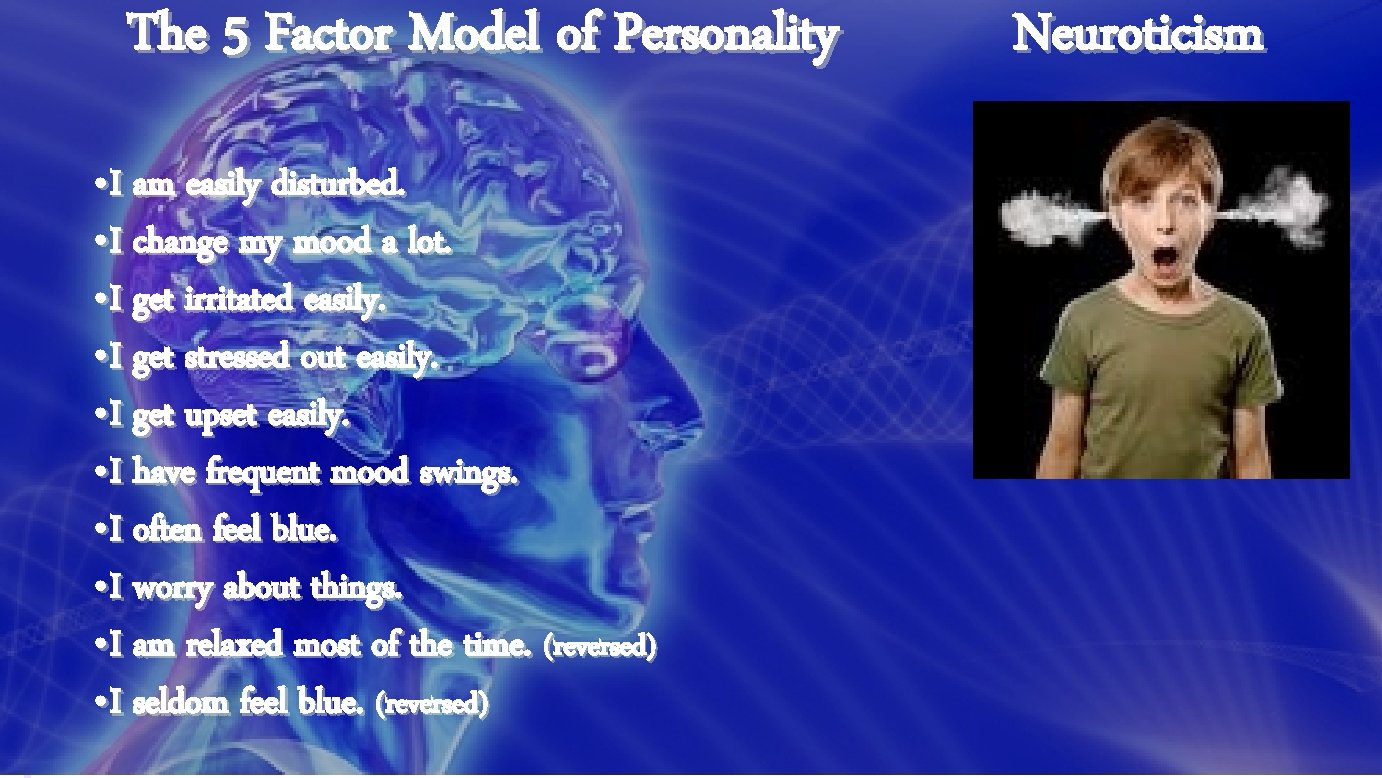 The 5 Factor Model of Personality • I am easily disturbed. • I change