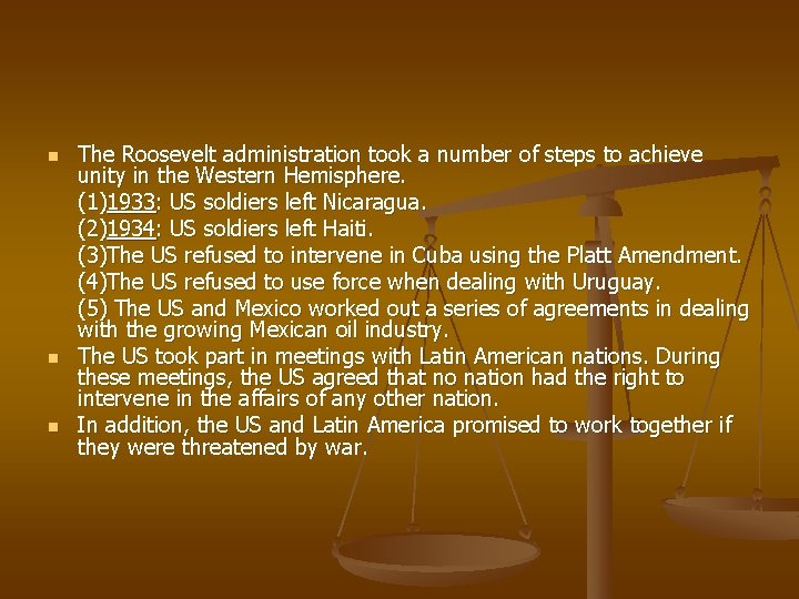 n n n The Roosevelt administration took a number of steps to achieve unity