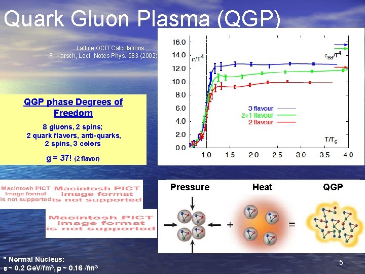 Quark Gluon Plasma (QGP) Lattice QCD Calculations F. Karsch, Lect. Notes Phys. 583 (2002)