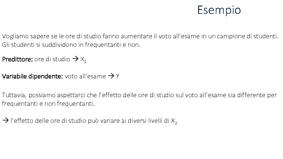 Esempio Vogliamo sapere se le ore di studio fanno aumentare il voto all’esame in