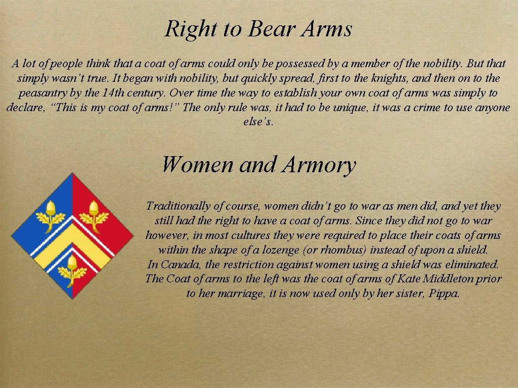 Right to Bear Arms A lot of people think that a coat of arms